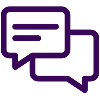 A purple and green icon of two speech bubbles.